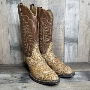 Mens Tony Lama 1960s Gold Label Antelope Leather Western Cowboy Boots Size 8 B